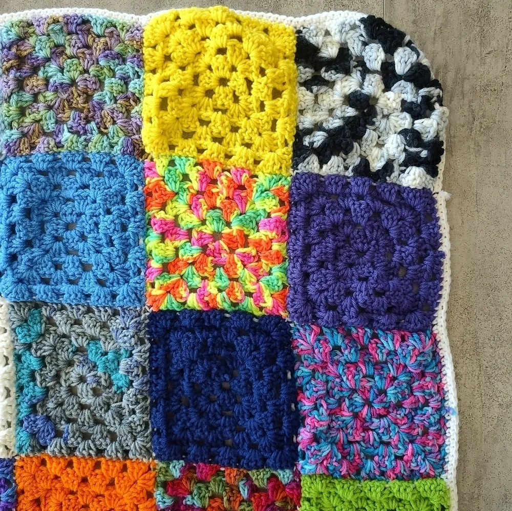 Multicolor Handmade Crochet Granny Square Roseanne Afghan Throw Blanket 39x36
